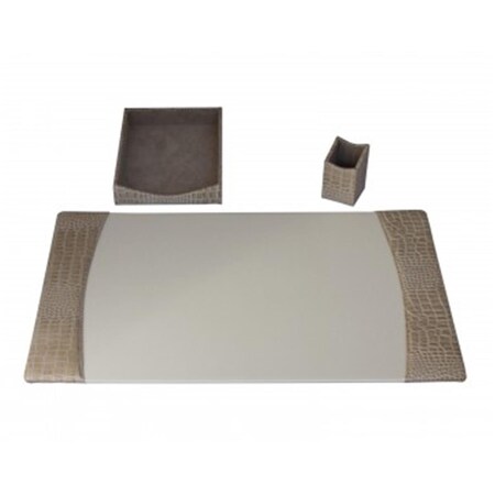Dacasso Protacini Breeze Beige Italian Patent Leather 3 Piece Desk Set D6337